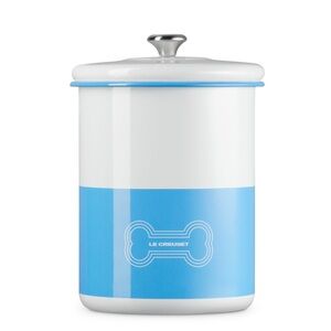 NEW in Box Le Creuset Blue and White Dog Treat Jar